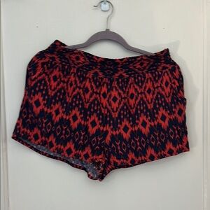Red and Navy Patterned Women's Shorts